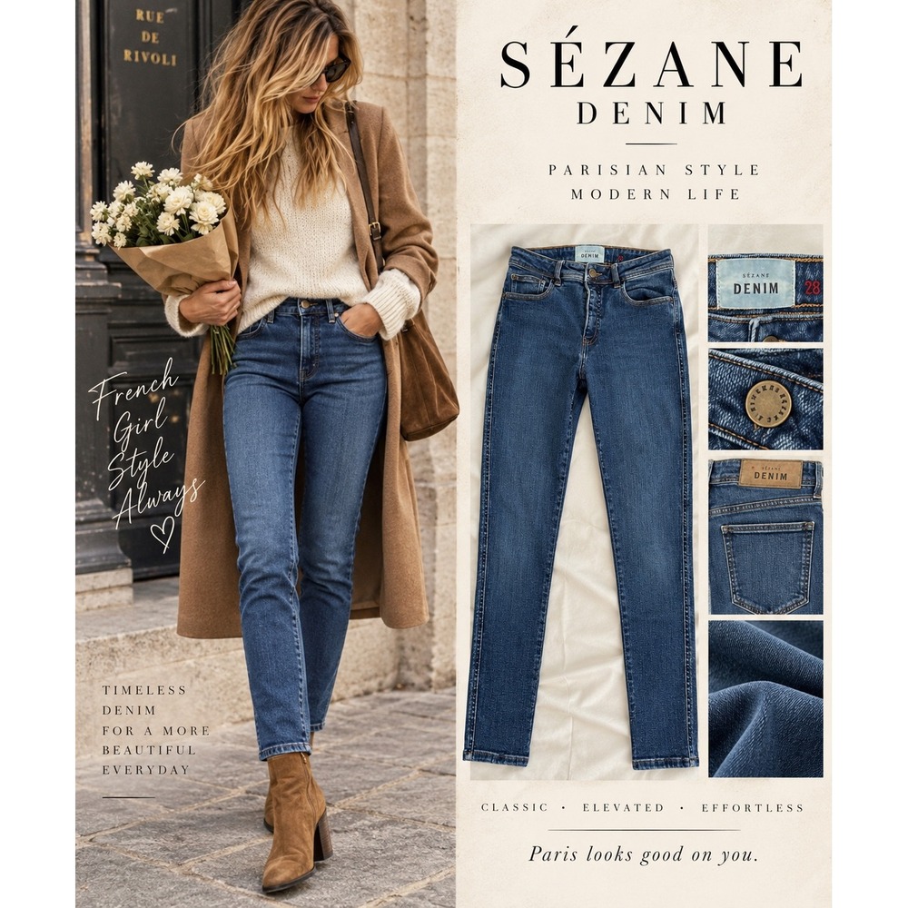 Sézane Denim Jeans 28 High Rise Slim Skinny French Girl Parisian